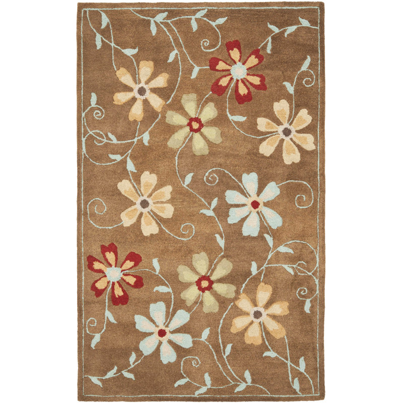 Emrick Hand Hooked Wool Floral Rug, Rectangle 8' x 10'