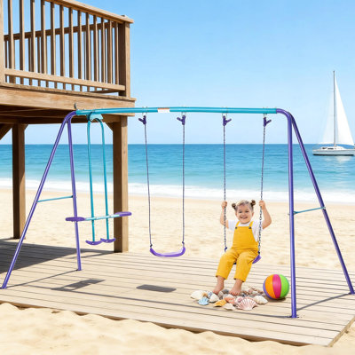 Adjustable Swing For Outdoor Activities, Two Seats And A Glider, Metal Design Stability, Develop Core Skills, Recommended Ages Over 3 ' Backyard Play, Structure 396Lbs Weight Limit