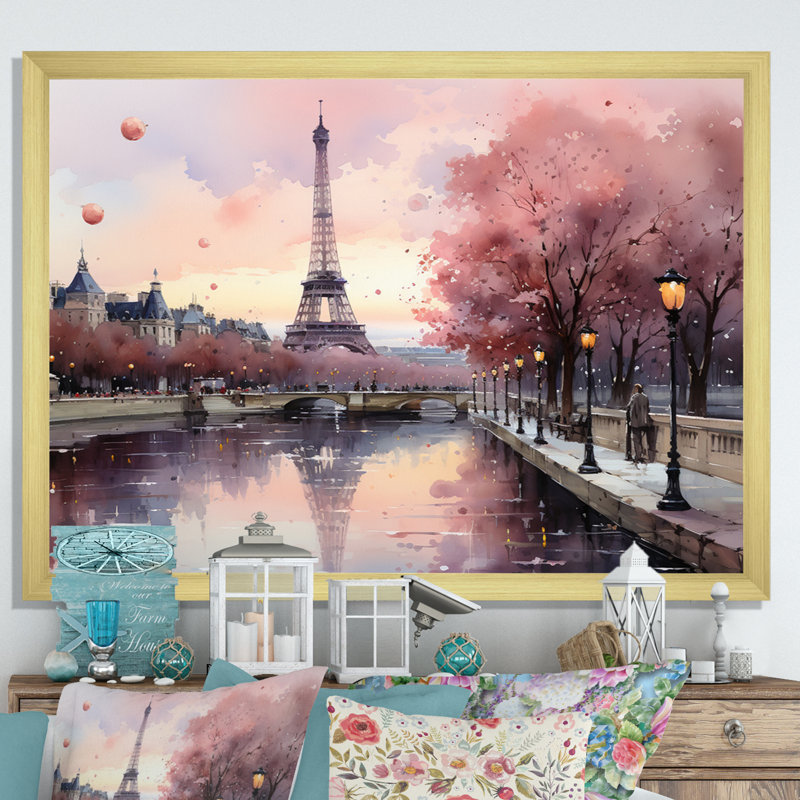 «Pink Twilight Rendezvous In Paris II», impressions sur toile de parcs d'attractions, H 30 po x l 40 po, Doré