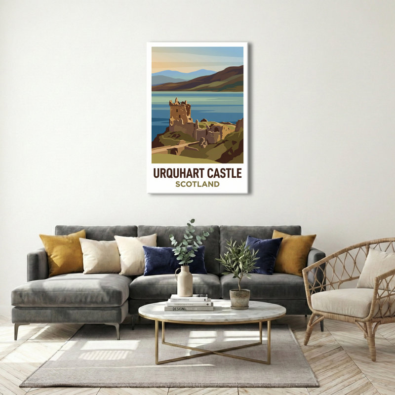 Urquhart Castle, Scotland - Loch Ness Ruins Travel Poster | Romantic Highland Escape. Giclee Print On Wrapped Canvas. Wall Art, Home Decor - Castles & Palaces, Scotland - Wrapped Canvas Print