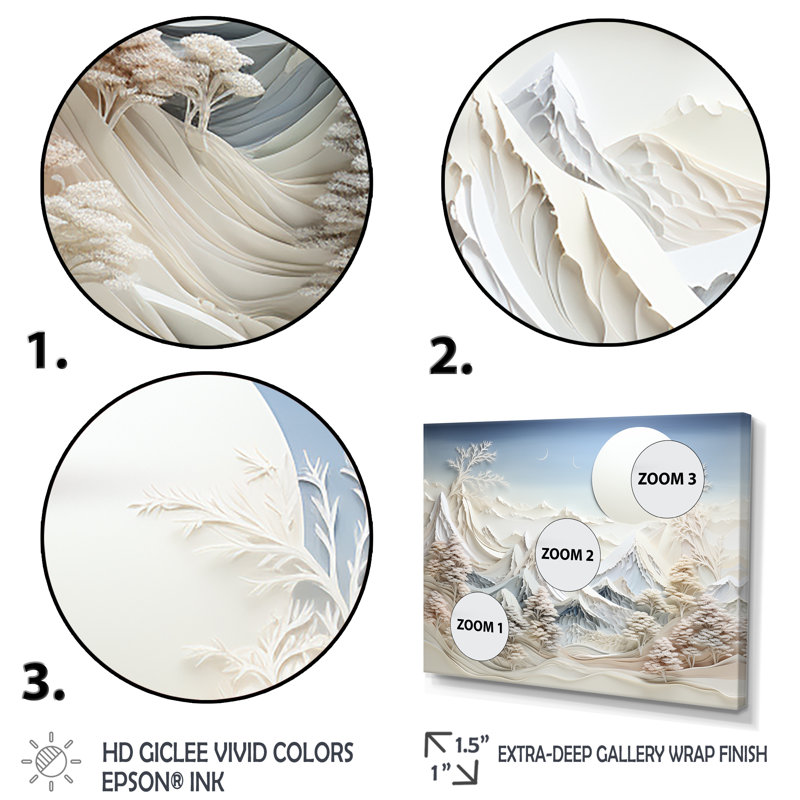 «Abstract Snowy Winter Mountains IV - Abstract Landscape», art mural, Cadre flottant brun, H 12 po x l 20 po x P 1 po