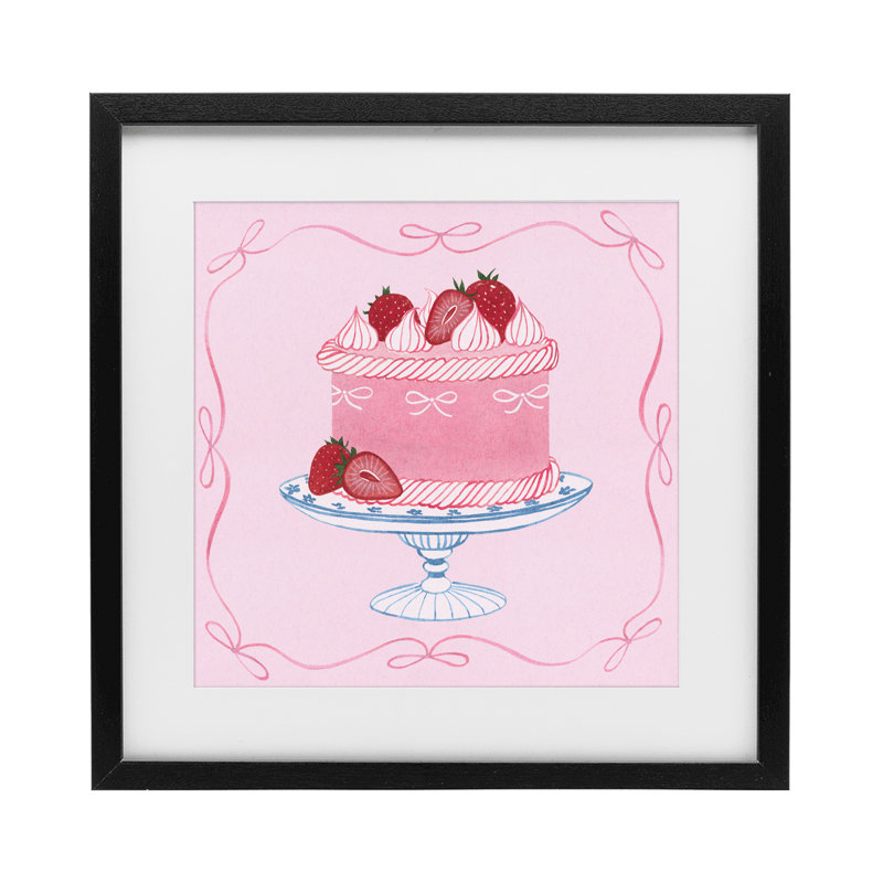 «Pink Strawberry Cake», impression par Grace Popp, H 16 po x l 16 po, Cadre noir minuit