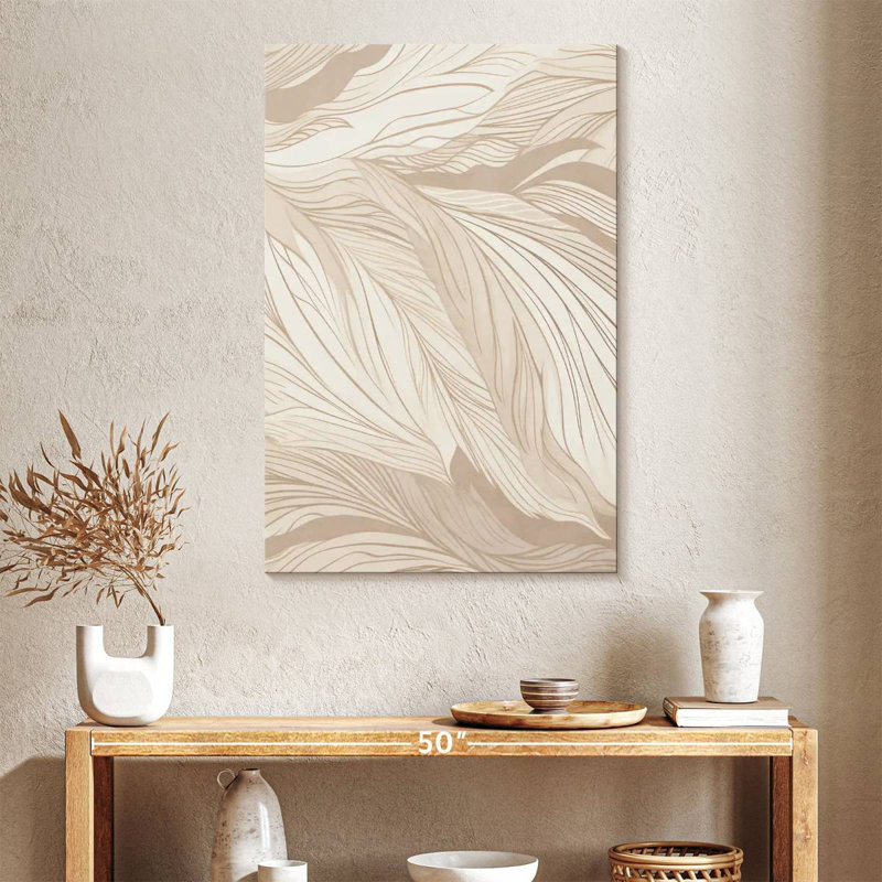 Abstrait beige feuilles I, H 39 po x l 26 po