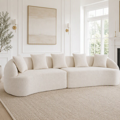 Modular Sleeper Sectional Sofa, 4-Seater with Wood Grain Chenille Fabric, No-Assembly