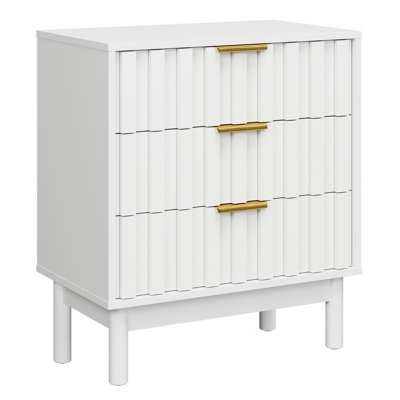 3 Drawer Dresser With Fluted Panel Design, Modern Wood Chest Of Drawers With Chic Edge Pull, Large Nightstand Side Table, Wood Storage Organizer For B