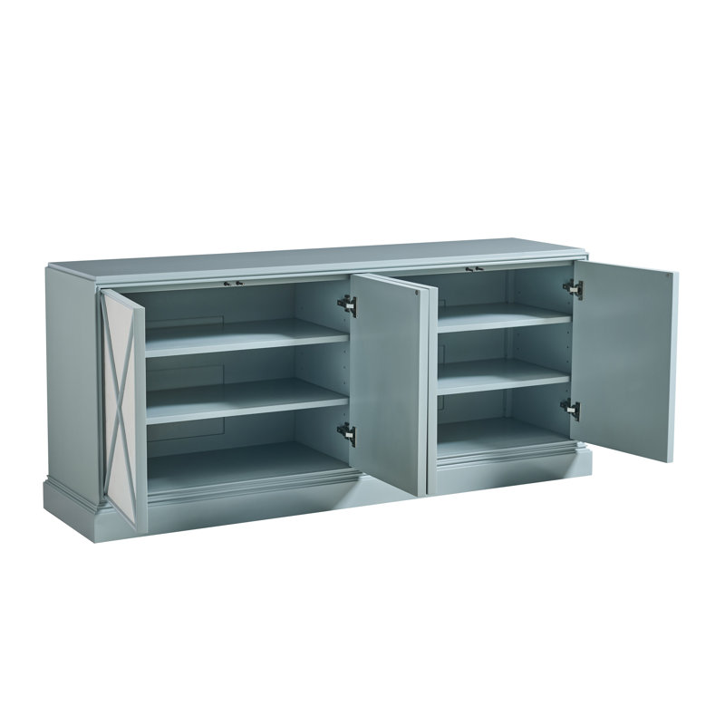 Pale Blue Transitional Media Console with Faux Shagreen Fronts