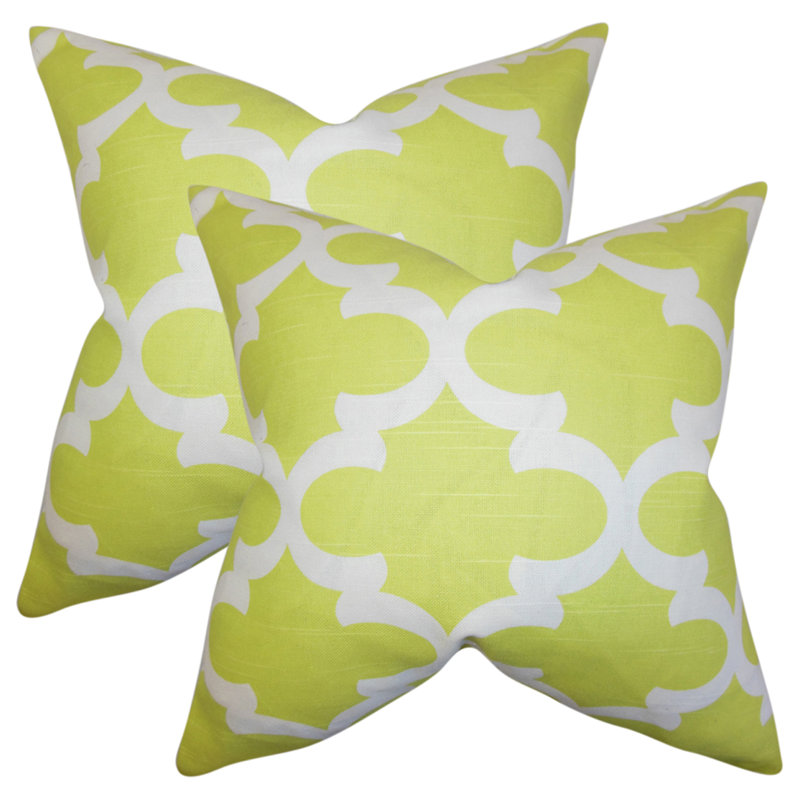 Coussin décoratif en coton Geometric, Vert clair