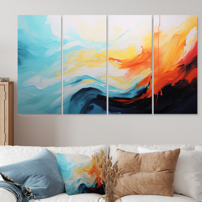 «Blue and Orange Colorful Abstract Expression», ensemble de 4 peintures murales abstraites