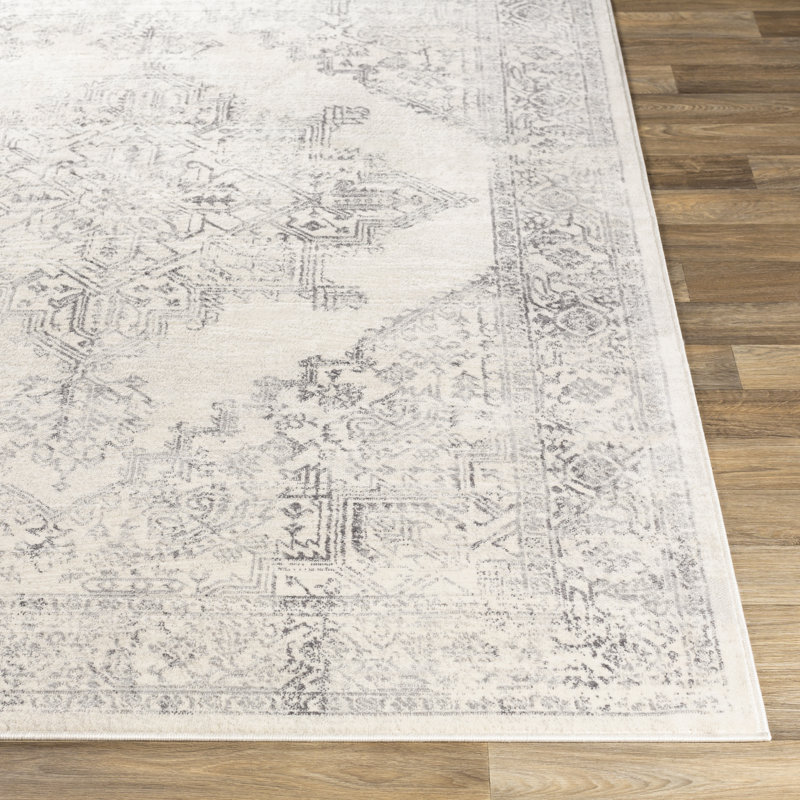 Tapis gris tissé à la machine Gaith, Rectangle 9 pi x 12 pi 3 po