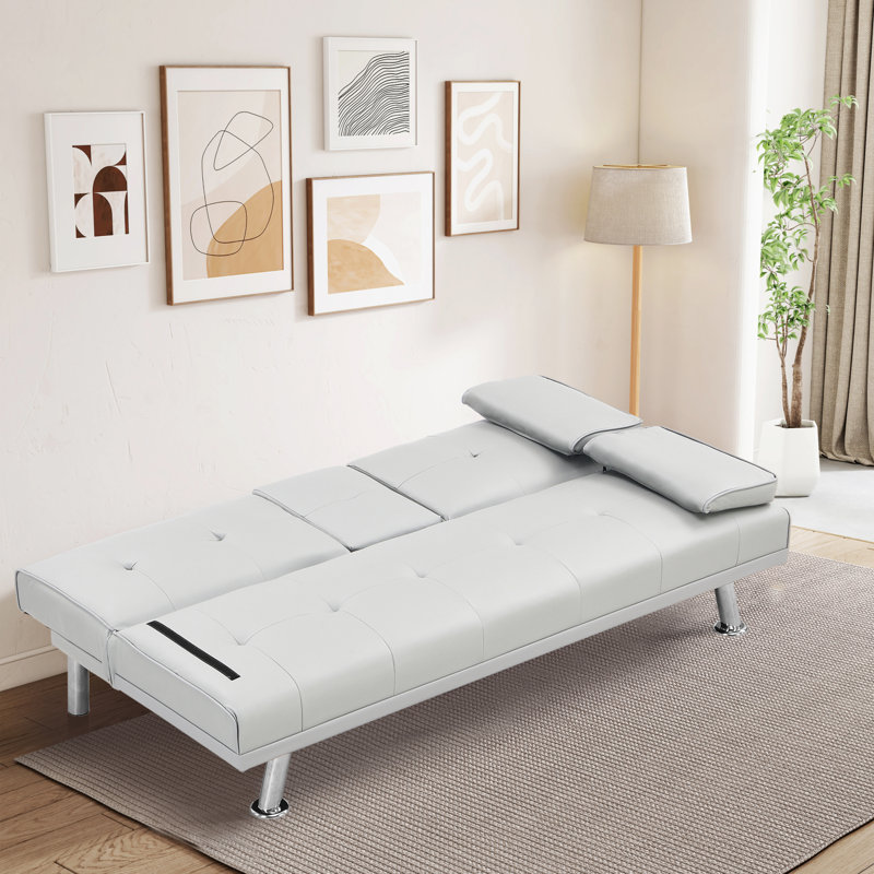 Convertible Sofa Bed With Coffee Table White Pvc Modern Versatile Lounge