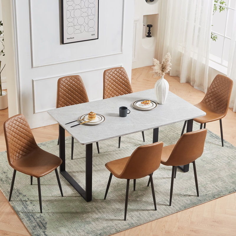 Wales Modern Upholstered Faux Leather Dining Chair, Coffee, Black