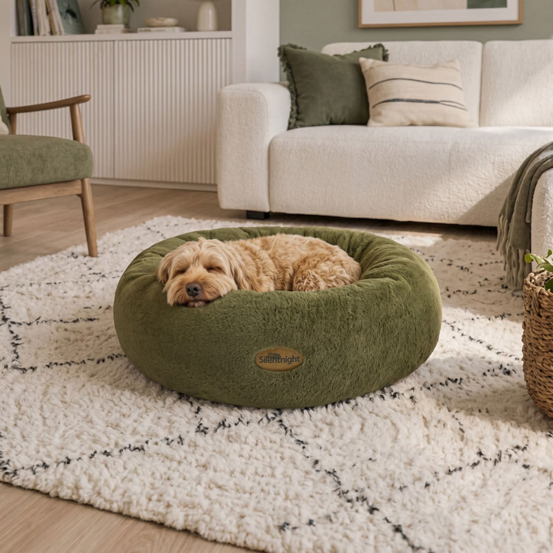 Silentnight Luxury Faux Fur Calming Donut Bed Green, S/M 70 x 20 cm