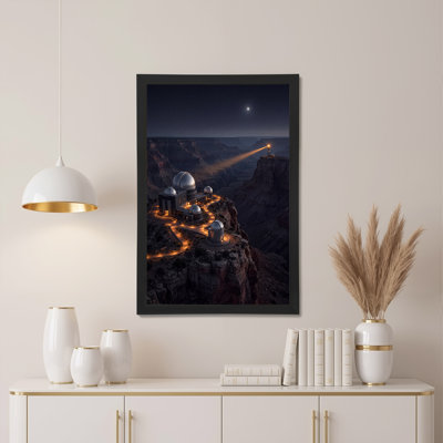 Silver Observatory Domes on Canyon Cliff at Night Canvas Wall Art