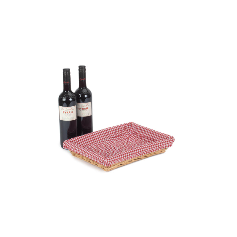 Wicker Display Tray Basket with Checked Lining, Red