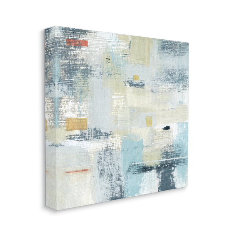 «Woven Stroke Abstraction Blue Beige Blend» par Susan Jill - Peinture, H 30 po x l 30 po x P 1,5 po, Toile tendue