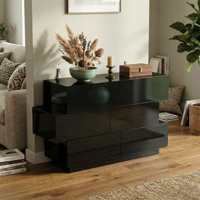 Commode double 6 tiroirs ultrabrillante de forme irrégulière