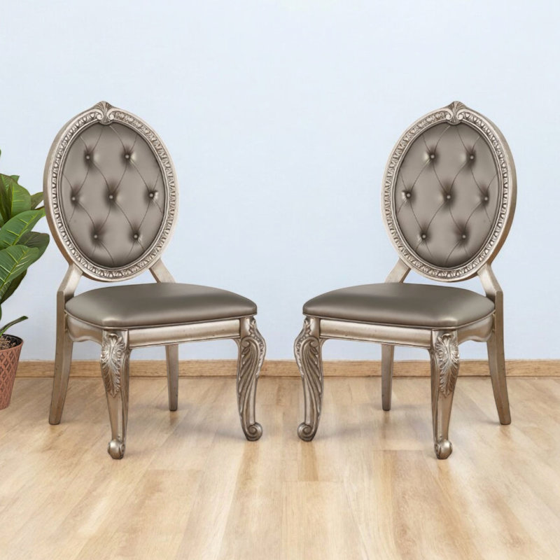 Chaise d'appoint en cuir synthétique et argent antique Zinnia (ensemble de 2)