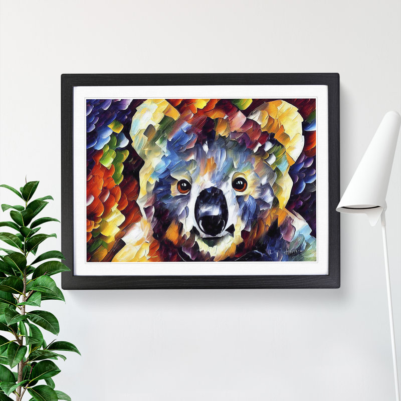 Koala Bear Painted - Single Picture Frame Print, Black, 25cm H x 34cm W x 2cm D