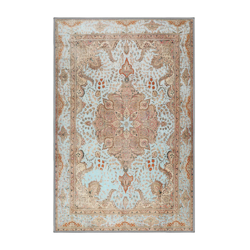Bleu ciel oriental/Tapis décoratif orange, Rectangle 7 pi x 10 pi