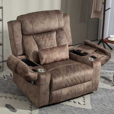 28" Extra Wide Dual Motor Power Lift Recliner with Flip-Top Storage Armrest, Lumbar Pillow