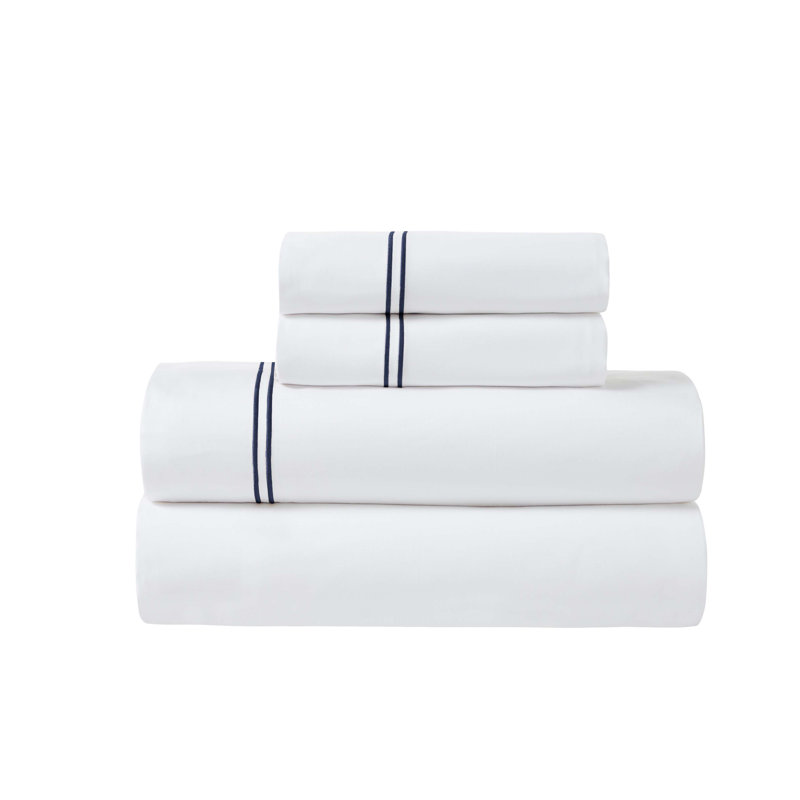 Ensemble de draps de lit Fieldstone, Ensemble de draps pour lit simple avec 1 taie d'or, Blanc/bleu marine