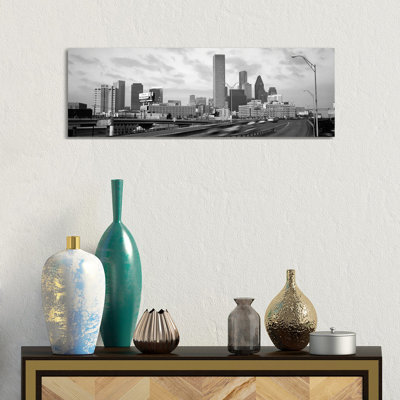 Houston Panoramic Skyline Cityscape (Black & White - Sunset) by Unknown Artist - Wrapped Canvas Panoramic Print
