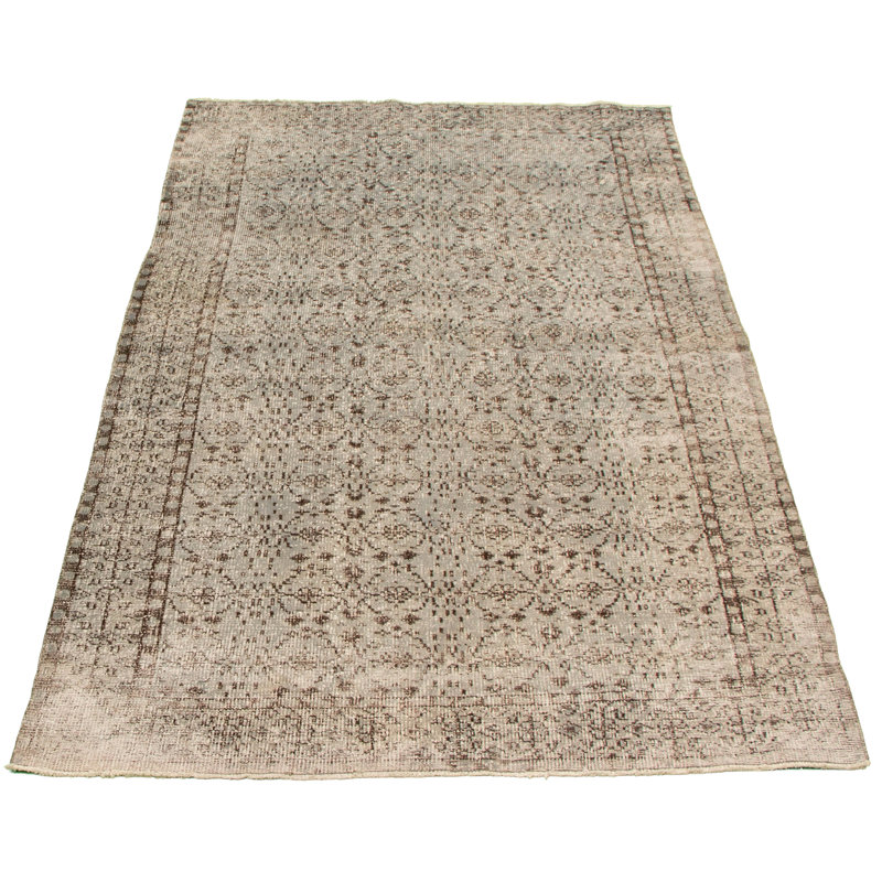 Tapis de la zone en laine 5 pi x 9 pi "one-of-kind" -noué la 1980 beige Overdyed