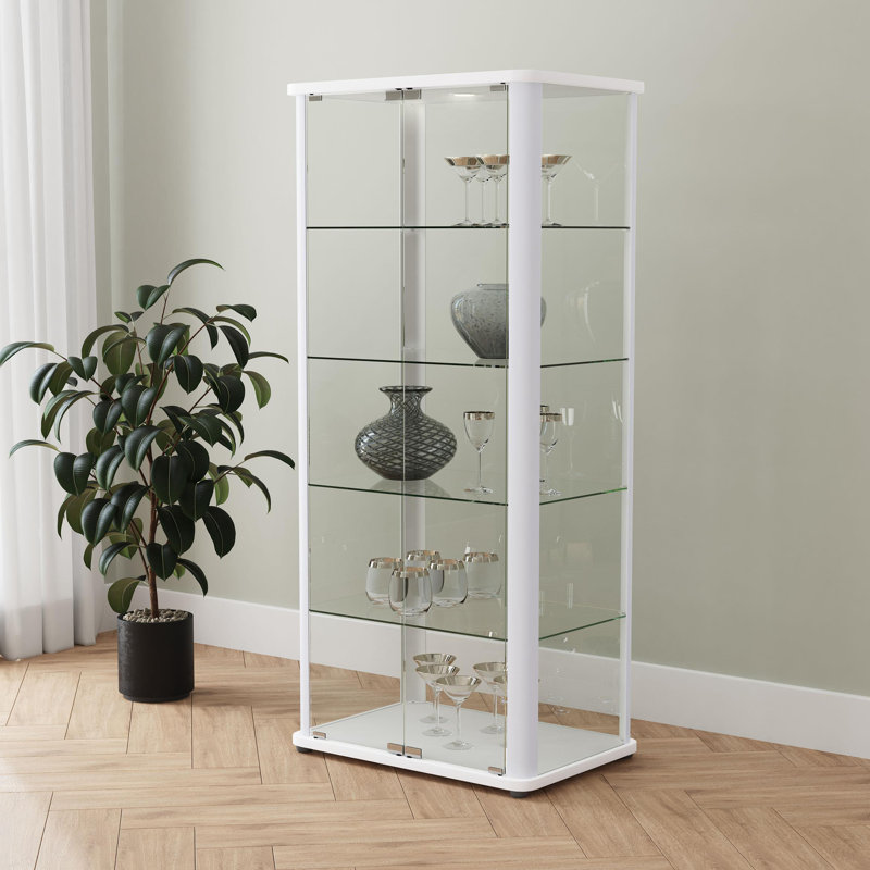 5-shelf Display Curio Cabinet with LED Lighting, Blanc