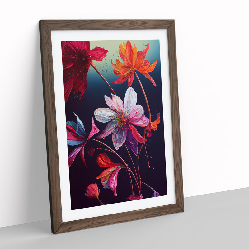 Drip Flowers No.4 - Framed Print, 34cm H x 25cm W x 2cm D, Walnut