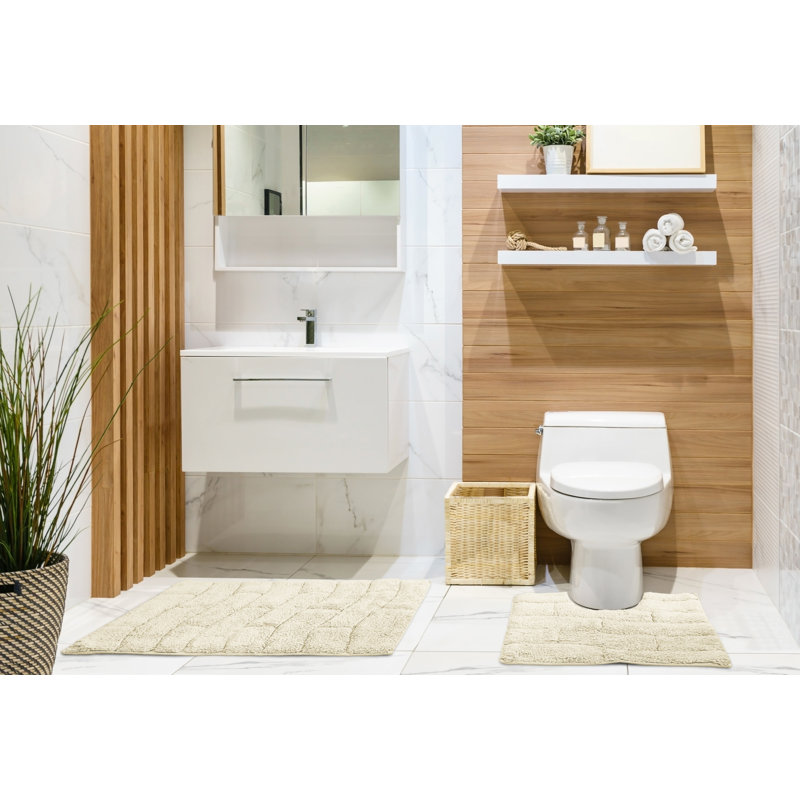 Bombay Cotton Non-Slip Bath Rug Set, Cream