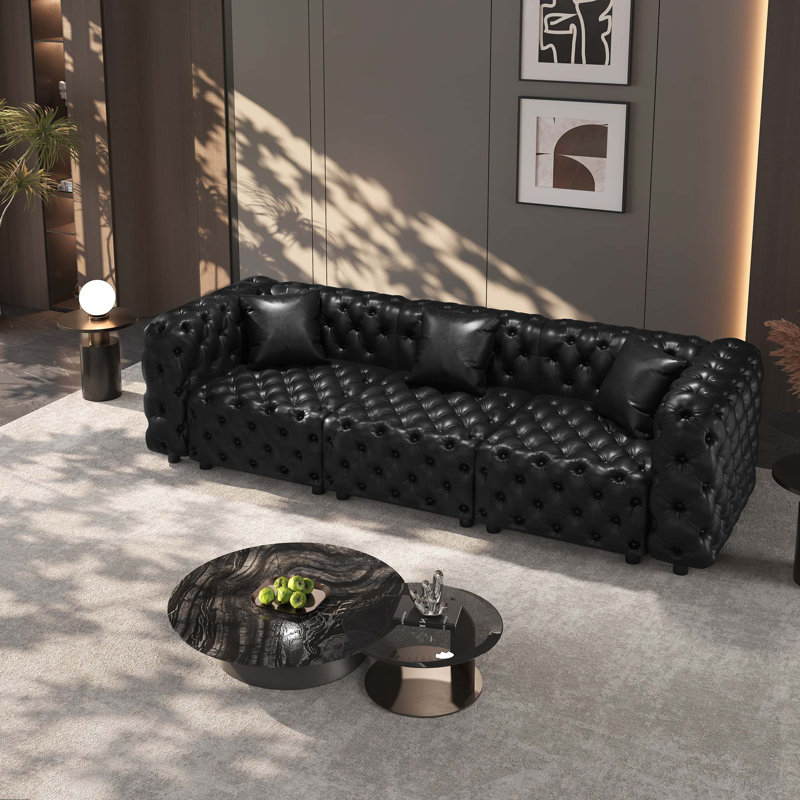 Modern Sofa Set, Faux Leather Upholstered Modular Sectional Couch with Pure Handmade Button Tufted Design, 3 Pillows, Multi Combination for Living Room