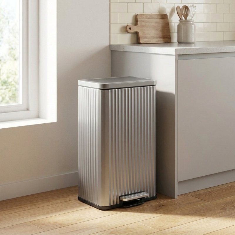 Poubelle à pédale en acier inoxydable 8 gallons avec couvercle à fermeture en douceur, 8 Gallon, Brun