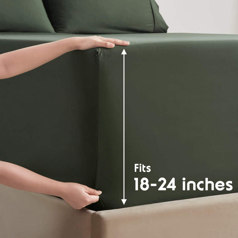 Luxury 4-Piece Double-Brushed Microfiber Deep Pocket Sheet Set – Fits Mattresses Up to 24”, Olive Green