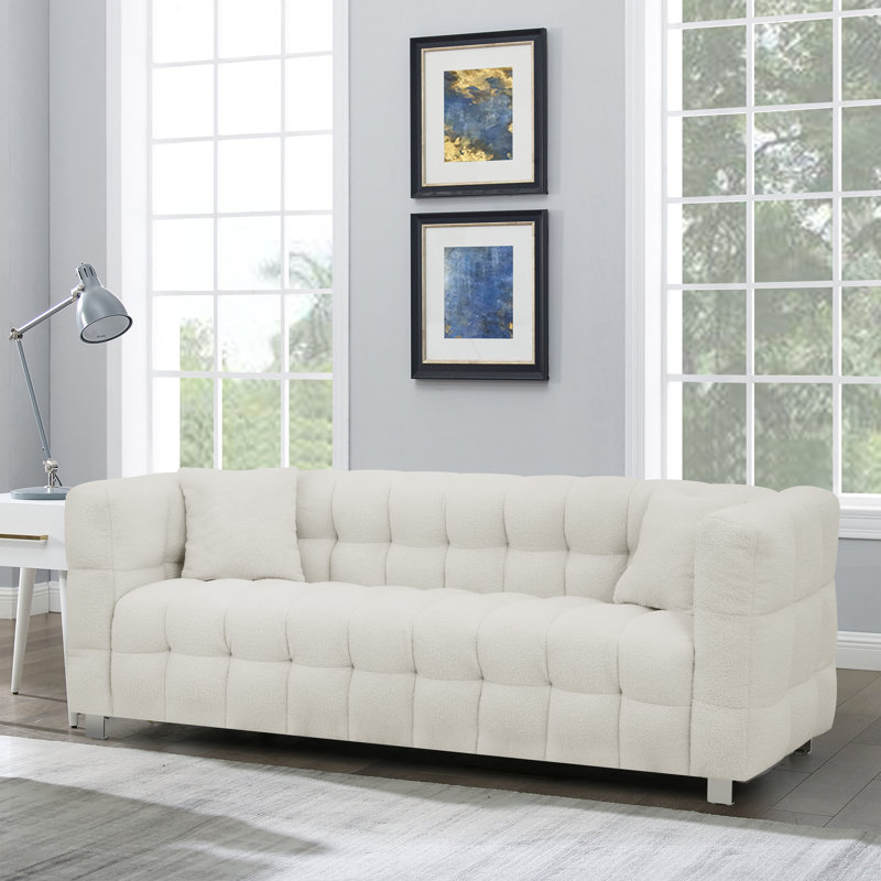 Upholstered Sofa, 28" H x 80" W x 29" D, White 100% Polyester