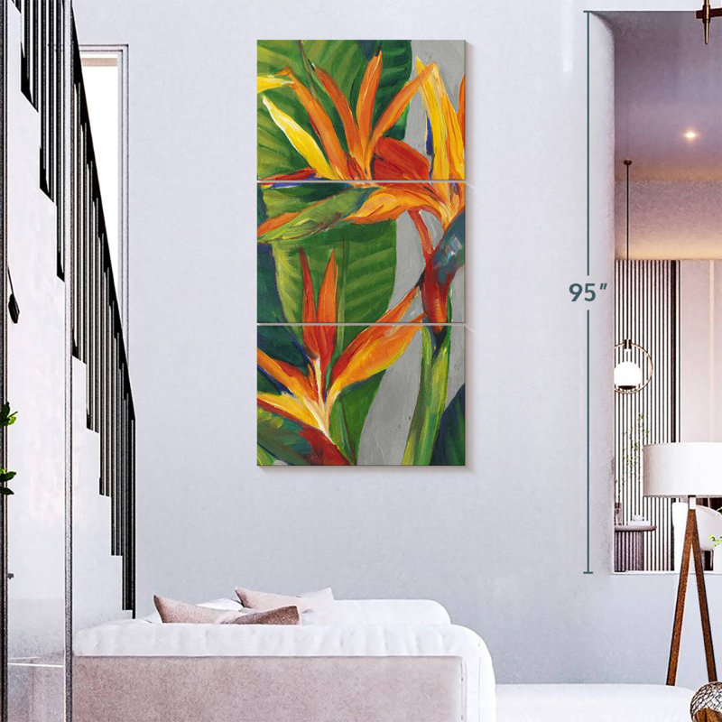 Oiseau de paradis triptyque I, H 75 po x l 36 po