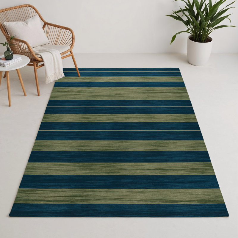 Tapis intérieur / extérieur bleu HorizontalStripes, Rectangle 5 pi x 7 pi