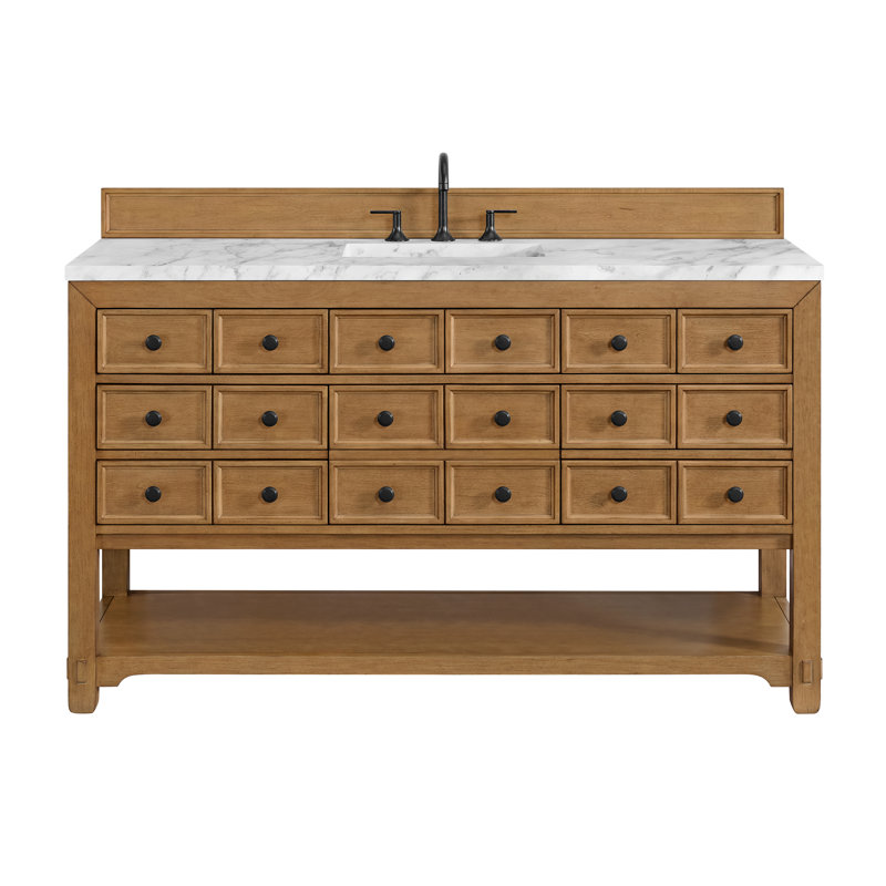 Meuble-lavabo simple l 60 po Malibu, À entraxe, Marbre de Carrare