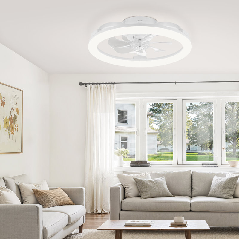 20" Modern White Flush Mount Ceiling Fan with Adjustable Led Light for Bedrooms & Small Spaces, White