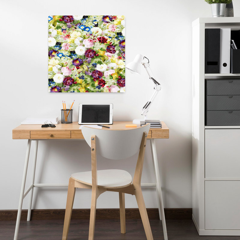 Art contemporain, art floral rétro, H 18 po x l 18 po