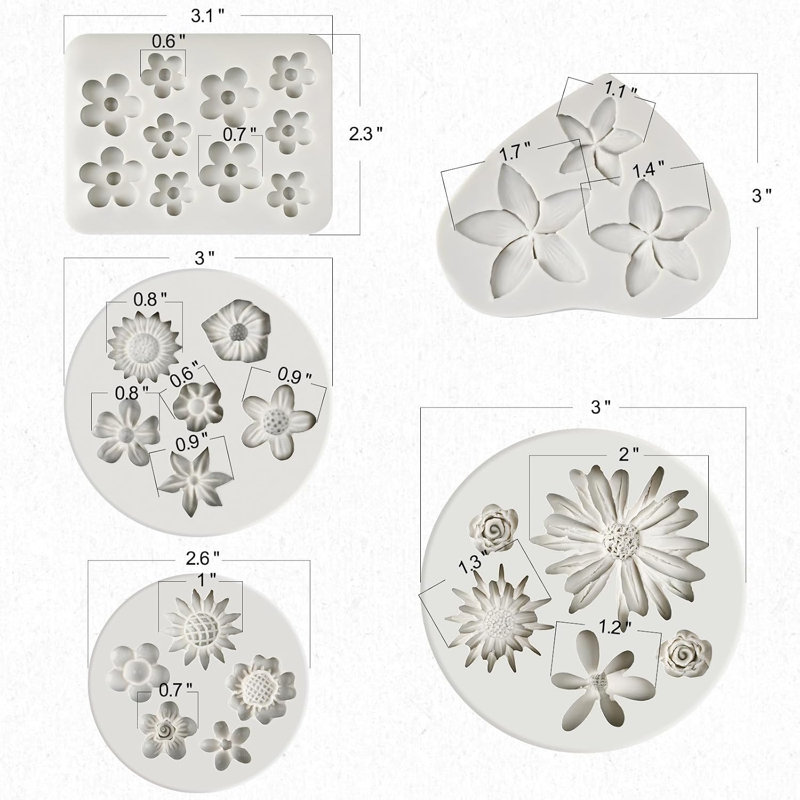 5Pcs Silicone Flower Fondant Molds