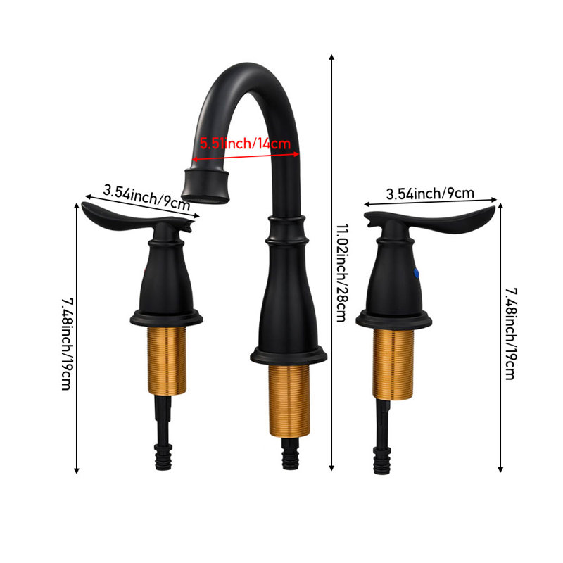 Double Handle Bathroom Sink Faucet with Drainer, Black