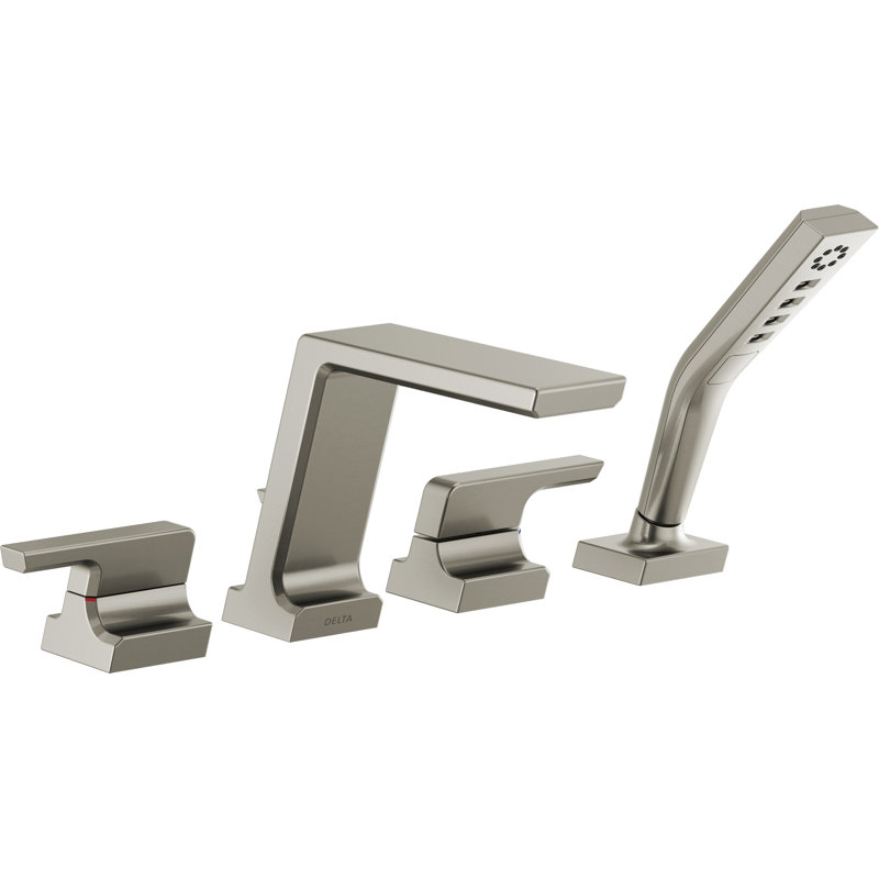 Pivotal Double Handle Deck Mounted Roman Tub Faucet with Optional Handshower, With Handheld Shower, Stainless