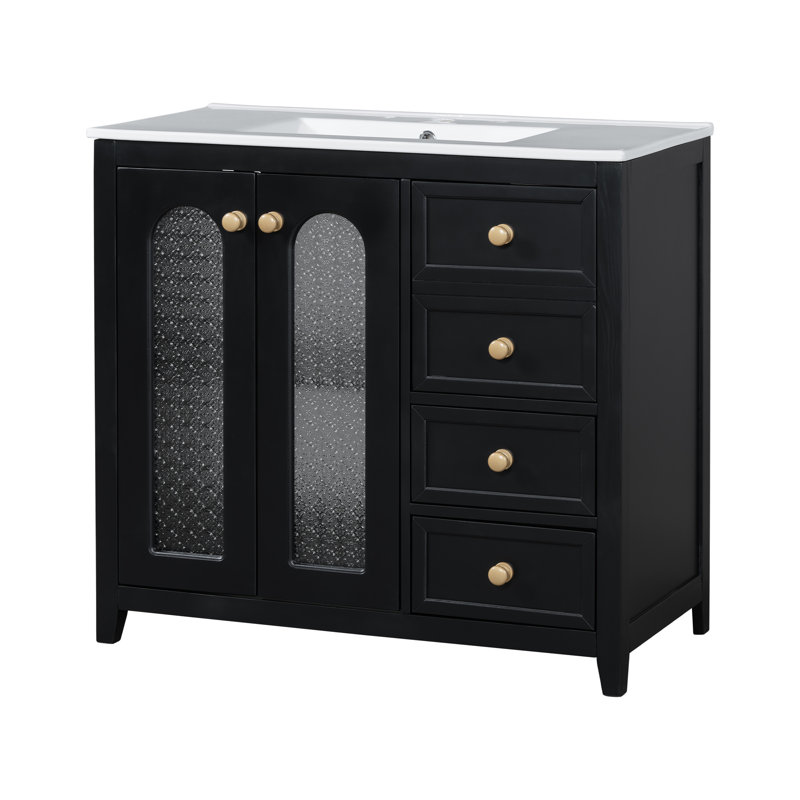 Meuble-lavabo 36 po avec comptoir en céramique, Noir