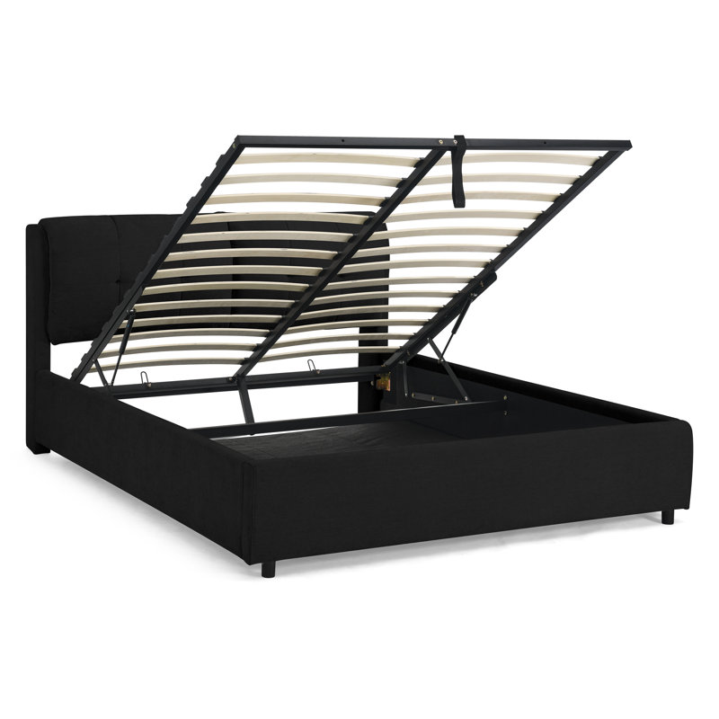 Lit plateforme avec rangement Olyra, Noir, Grand lit