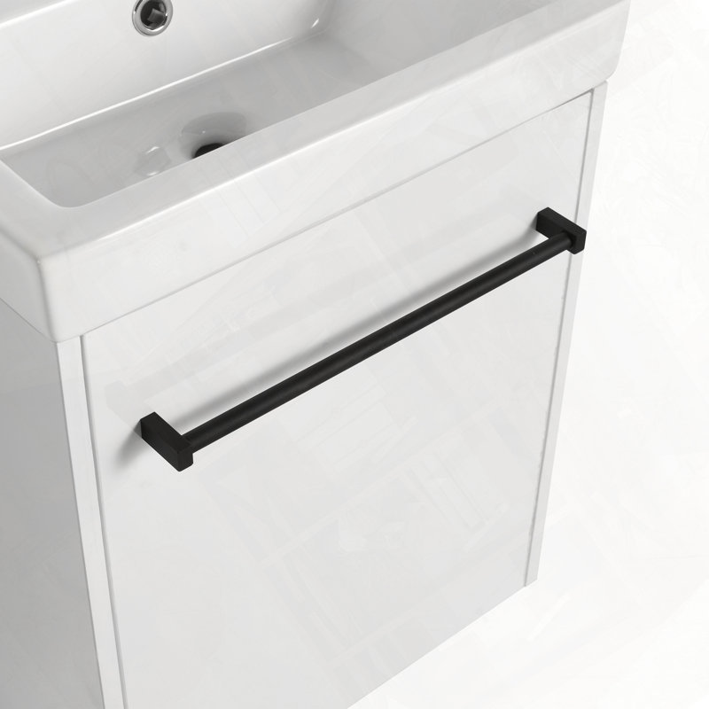 Meuble-lavabo flottant mural avec évier en céramique, Blanc lustré, 17"