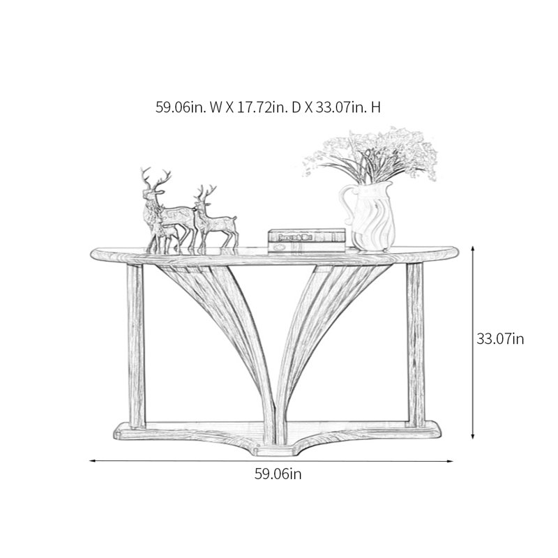 Semi-Circle Solid Wood Console Table, 33.07" H x 59.06" W x 17.72" D