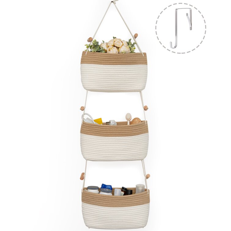 Clemens Overdoor Hanging Basket Organizer Bay Isle Home Color: Beige & White