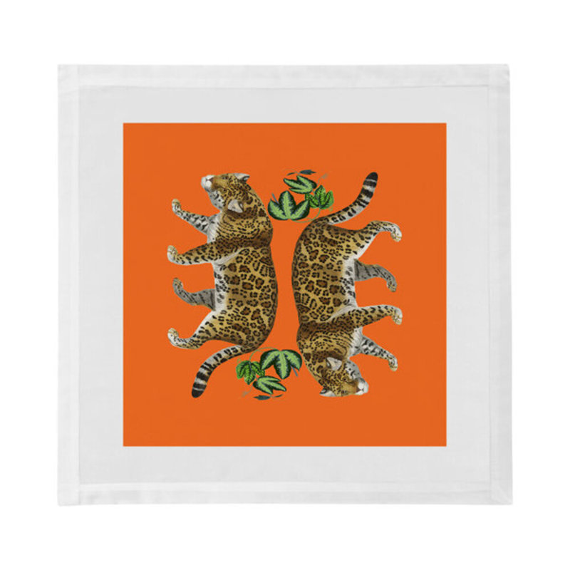 Leopard Seeing Double Cotton Blend Square Napkins, Orange