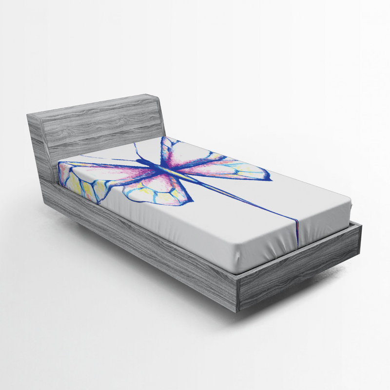 Twin Blue Butterfly Print Microfiber Fitted Sheet