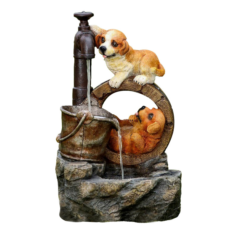 Fontaine chien en résine avec lumière Mannheim